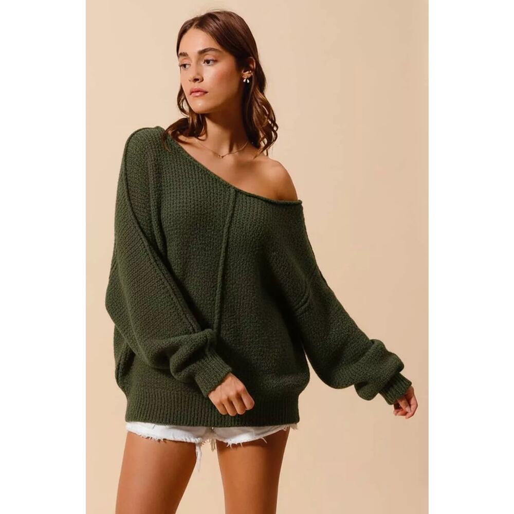 Oliver Color Loose Fit Exposed Seam Slouchy Boucle Sweater